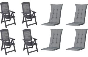 Set di 4 poltrone pieghevoli Progarden modello Tampa, con cuscino, colore antracite/grigio