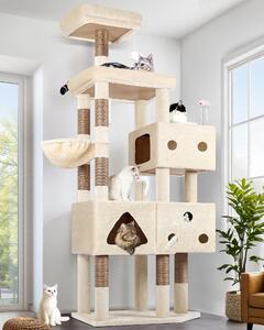 Albero per gatti di grandi dimensioni, con 3 ampie casette e pali di sostegno per una maggiore stabilità