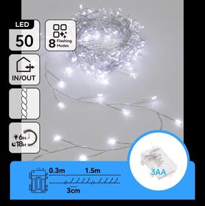 Aigostar-LED Catena luminosa natalizia per esterni 50xLED/8 funzioni 3xAA 1,8m IP44 bianco freddo