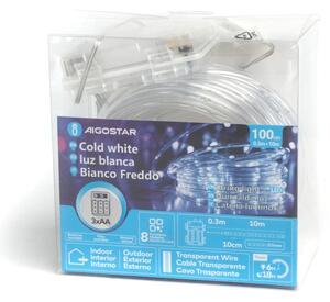 Aigostar - Catena luminosa natalizia LED da esterno 100xLED/8 funzioni 3xAA 10,3m IP44 bianco freddo