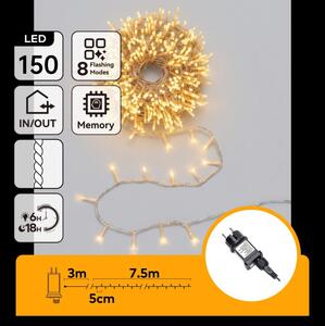 Aigostar - LED catena luminosa natalizia da esterno 150xLED/8 funzioni 10,3m IP44 bianco caldo