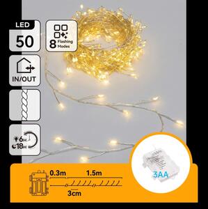 Aigostar - LED Catena di luci natalizie da esterno 50xLED/8 funzioni 3xAA 1,8m IP44 bianco caldo