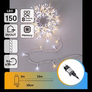 Aigostar - LED catena luminosa natalizia da esterno 150xLED/8 funzioni 18m IP44 bianco caldo/freddo
