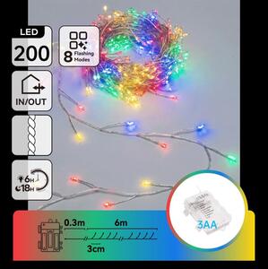 Aigostar - Catena luminosa natalizia a LED per esterni 200 LED/8 funzioni 3xAA 6,3m IP44 multicolore