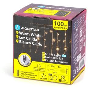 Aigostar - Catena luminosa natalizia a LED da esterno 100xLED/8 funzioni 8x0,4m IP44 bianco caldo