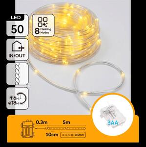 Aigostar - LED catena luminosa natalizia da esterno 50xLED/8 funzioni 3xAA 5,3m IP44 bianco caldo