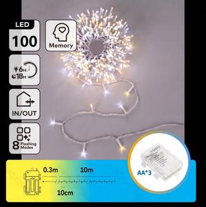 Aigostar - Catena luminosa natalizia LED da esterno 100xLED/8 funzioni 3xAA 10,3m IP44 calda/fredda