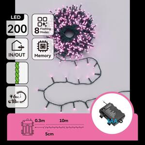 Aigostar - Catena luminosa natalizia a LED per esterni 200xLED/8 funzioni 3xAA 10,3m IP44 rosa