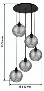 BRILAGI - Lampadario LED su cavo RETRO GLASS 5xE27/60W/230V nero/grigio fumé