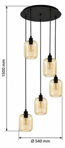 BRILAGI - Lampadario LED su cavo RETRO GLASS 5xE27/60W/230V nero/marrone fumé