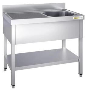 Lavello in acciaio inossidabile, dimensioni 1200x700 mm, con un vano a destra e un sistema di scolo a sinistra, modello PREMIUM della marca GOLDINOX
