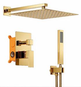 Set doccia da incasso con soffione a pioggia da 25 cm, finitura dorata lucida