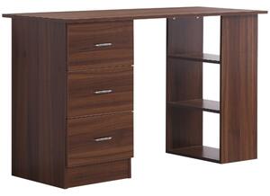 HOMCOM Scrivania per computer, scrivania multifunzionale, 3 cassetti, 2 ripiani, dimensioni: 120 L x 49 L x 72 H cm, MDF effetto noce