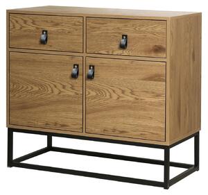 Calicosy - Cassettiera industriale a 2 ante e 2 cassetti Decorazione legno e Metallo Nero - L 90 x H 79 cm