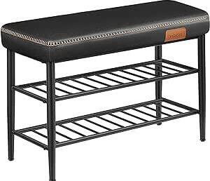 VASAGLE Collezione EKHO - Panca per scarpe, panca per corridoio e camera da letto, rivestimento inPoliuretanocon trapuntatura, Mid-Century Modern, portata 135 kg, 30 x 80 x 50 cm