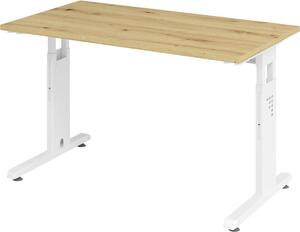 Scrivania Mini-Office serie O | 67 cm di profondità | incl. vassoio per cavi | piede a C | regolabile in altezza, dimensioni piano d'appoggio:120 x 67,2 cm, colore piano d'appoggio:rovere nodoso, colore struttura:bianco
