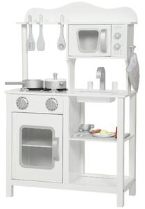 AIYAPLAY Cucina giocattolo in legno con suono accessori lavello e microonde per bambini a partire dai 3 anni bianco | Aosom Italy