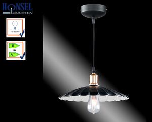 Lampada a sospensione di grande effetto SCHIRM, nera / dorata con interno bianco, diametro 35 cm