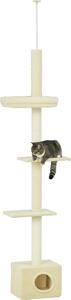 PawHut Albero per gatti regolabile in altezza da 230 a 260 cm torre gioco per gatti tiragraffi 4 livelli di attività con cuccia in peluche beige