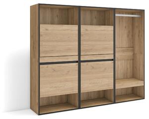 Armadio per scarpe, dimensioni 180x145x35 cm, legno di quercia, con 2 ante a battente e 2 ripiani aperti