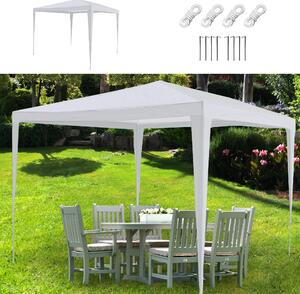 Tenda da festa a gazebo, 3x3 metri, bianca, in acciaio, con telo in PE da 90 g/m², dotata di 4 corde e 8 picchetti. Offre protezione dai raggi UV. Ideale come tenda da giardino o gazebo