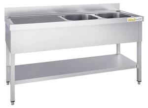 Lavello in acciaio inossidabile, dimensioni 1400x600 mm, con 2 vasche a destra e scolapiatti a sinistra, modello PREMIUM - GOLDINOX