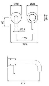 Herzbach MODUL7 Miscelatore da lavabo a parete, set di colori 210 mm, nero opaco