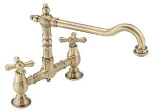 Rubinetto da cucina tradizionale con doppia vasca, in ottone anticato