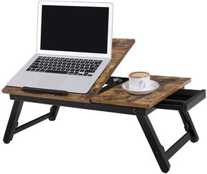 Tavolo per laptop SONGMICS, supporto per laptop, vassoio per la colazione, gambe pieghevoli, per letto e divano, regolabile in altezza, per laptop fino a 15,6 pollici, 55 x 35 x 23 cm, marrone vintage LLD105B01