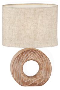 Lampada da tavolo con base in Vetroceramica effetto legno e paralume in lino beige ovale, H: 31cm