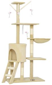 PawHut Torre per Gatti con Casetta, Trespolo, Piattaforme e 4 Topolini Appesi, 60x35x134 cm, Beige | Aosom Italy