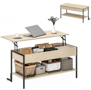 HOMCOM Tavolino con piano sollevabile, tavolino da soggiorno con vano nascosto e scaffale aperto, 95x40x59cm, legno naturale | Aosom Italy