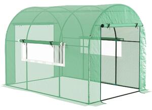 Serra a Tunnel per Orto 3x2x2 m con Porte Avvolgibili e Finestre in Acciaio e PE Anti UV Verde