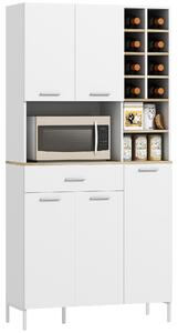 HOMCOM Armadio da cucina con ripiani aperti, scomparti, portabottiglie, armadio dispensa con 5 ante, MDF, Bianco | Aosom Italy