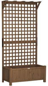 Outsunny Fioriera da Giardino con Traliccio per Piante Rampicanti in Legno di Abete, 90x45x183 cm, Marrone | Aosom Italy