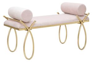 Panca in Velluto telaio in metallo Dorato Anni 20 RIBBON ROSA Dimensioni 112,5x49x h53 cm peso 9 kg rivestimento colore rosa