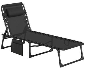 Outsunny Sdraio da Giardino Pieghevole con Schienale Reclinabile su 5 Posizioni e Cuscino, 185x58x30cm, Nero | Aosom Italy