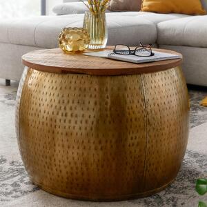 FineBuy tavolino da caffè mango in metallo massiccio 60x60x40 cm dorato rotondo con contenitore | Design tavolo da soggiorno piano estraibile | Tavolo da soggiorno pieghevole