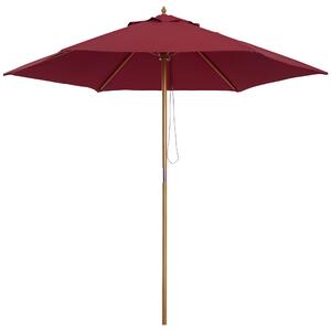 Outsunny Ombrellone in Legno, Parasole da Giardino Φ250 cm, Bordeaux, Resistente e Decorativo per Esterni|Aosom
