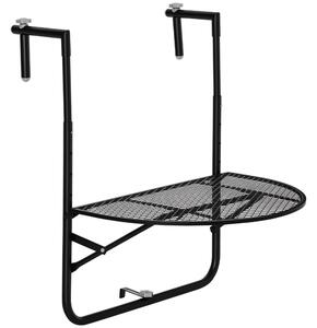 Outsunny Tavolo da Ringhiera Pieghevole, Metallo, Altezza Regolabile, Ideale per Balconi, 60x60x57-72cm, Nero|Aosom