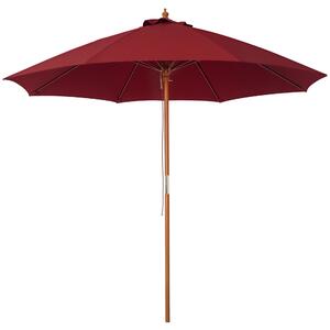 Outsunny Ombrellone da Giardino Φ257x253cm, Tettuccio Antivento, Poliestere Rosso, Palo in Legno, Perfetto per Esterni|Aosom