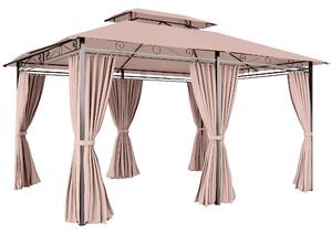 Outsunny Gazebo da Esterno 4x3 con Doppio Tetto e Struttura in Acciaio, Tende con Zip Impermeabili e Anti UV, Cachi|Aosom