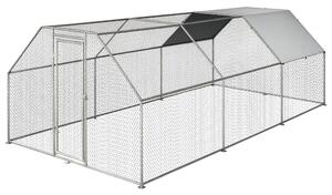 Pawhut Gabbia per Galline in Metallo Galvanizzato da esterno Porta con Blocco,Copertura e recinzione, 280x570x195cm, Argento |Aosom Italy