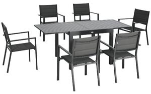 Outsunny Set da Giardino con Tavolo Allungabile in Alluminio e 6 Sedie con Seduta Traspirante, Grigio|Aosom