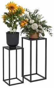 Outsunny Tavolino Portapiante Set 2 Pezzi in Acciaio per Interni ed Esterni, 25x25x58.5 cm e 31x31x65 cm, Nero