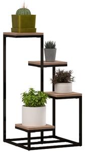 Outsunny Scaffale per Piante a 4 Livelli in Acciaio e Legno, 40x40x75.5 cm, Marrone e Nero|Aosom
