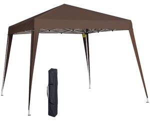 Outsunny Gazebo Pieghevole da Giardino 2.4x2.4m con Struttura in Acciaio e Corde Antivento, Caffè|Aosom