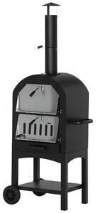 Outsunny Forno per Pizza e Barbecue a Carbone Portatile in Acciaio con Camino e Ruote, Nero|Aosom