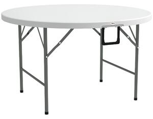 Outsunny Tavolo Pieghevole per Giardino e Campeggio, in Acciaio e HDPE, Ø122x73 cm, Grigio e Bianco|Aosom