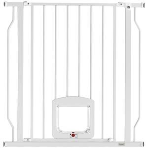 PawHut Cancello per Cani e Gatti Estensibile con Gattaiola Integrata, in Acciaio e ABS, 75-85x2x76 cm, Bianco | Aosom Italy